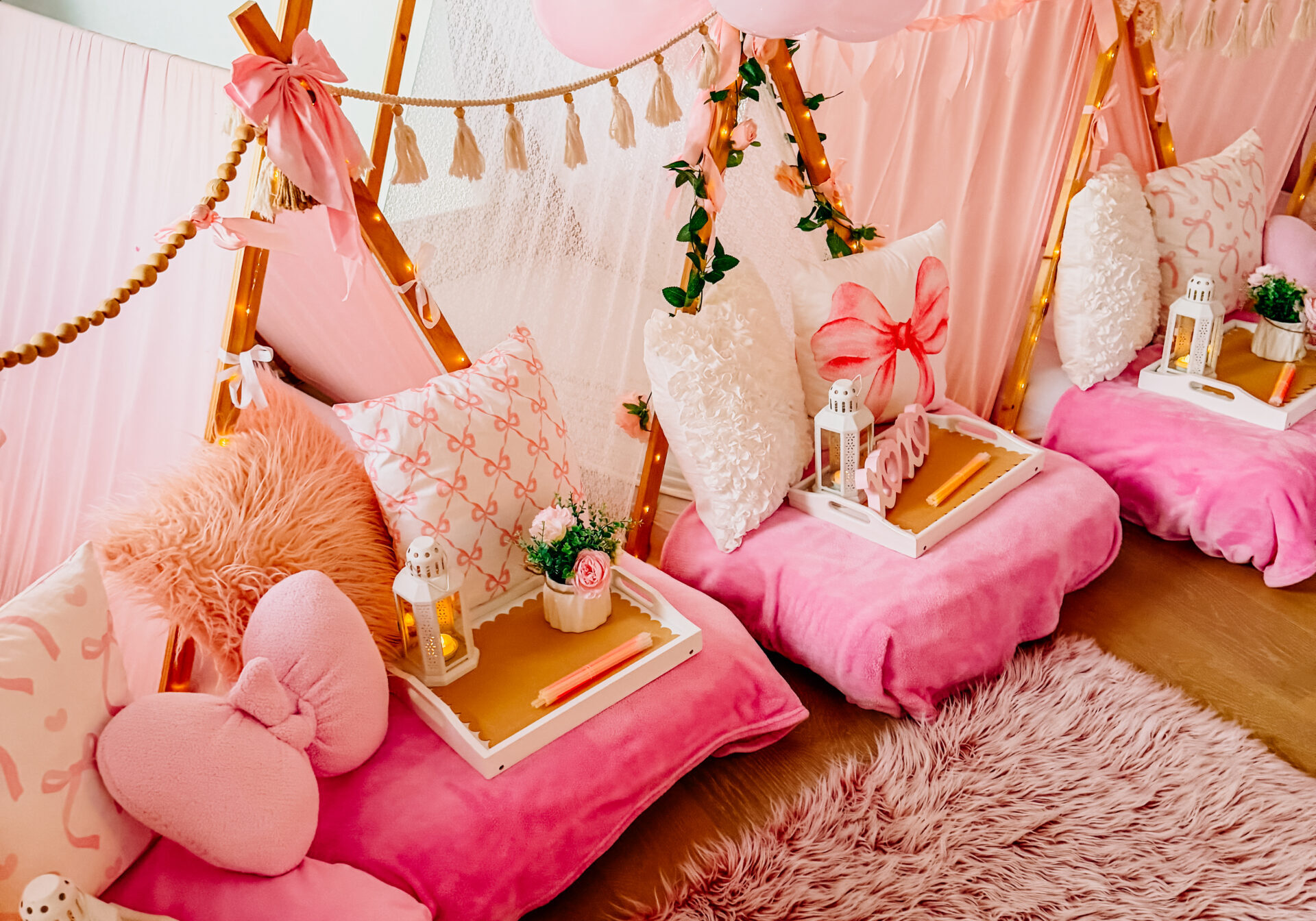 pink coquette themed slumber party